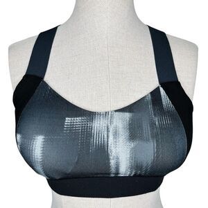 Brooks Hot Shot Sports Bra sz M * Black Gray Print Crossback Gym Yoga Pilates